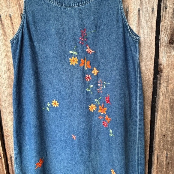 Agapo Collection Embroidered Denim Sleeveless Midi Dress Vintage 90s Y2K Size L - Picture 4 of 6